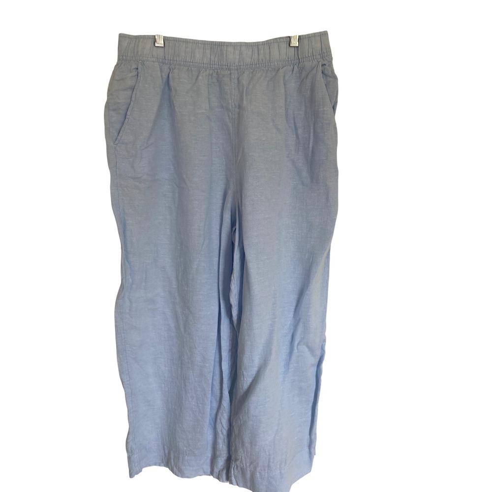 Sahar Light Blue 100% Linen Wide Leg Elastic Waist Pants Womens XL Relaxed Fit